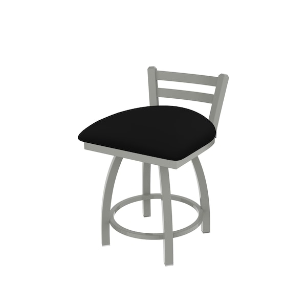 18" Low Back Swivel Vanity Stool, Nickel Finish, Black Vinyl Seat
